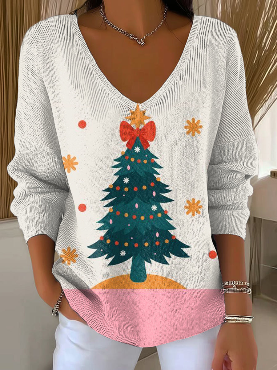 Women's Beautiful Winter Christmas Tree Gift Painting Art Print Casual Pullover Sweater