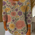 Vintage Flower Art Print Buttoned Cardigan Sweater
