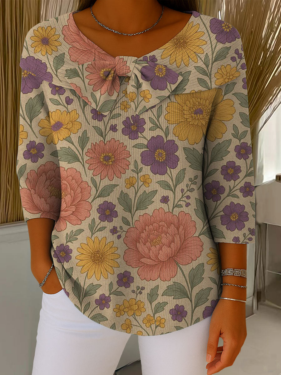 Vintage Flower Art Print Buttoned Cardigan Sweater