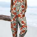 Women's Vintage Floral Art Print Casual 100% Cotton Wide Leg Jumpsuit