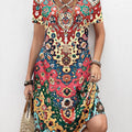 Rainbow Color Breathable Tribal Print A Line Dress
