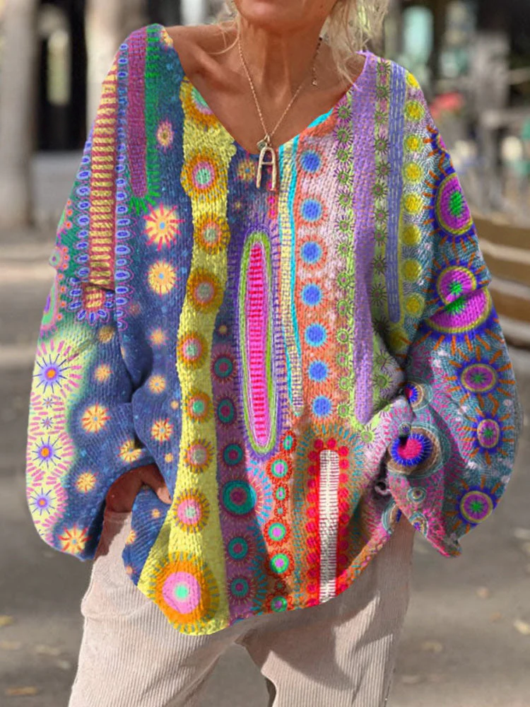 Women's Irregular Pattern Design Casual Pullover Sweater