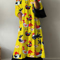 Women's Vintage  Funny Chicken Art Print Pocket V-neck Cotton Dress
