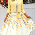 Light Yellow Two Piece Floral Print Dress and Cardigan