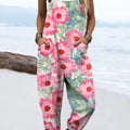 Women's Artistic Flowers Print Casual 100% Cotton Wide Leg Jumpsuit