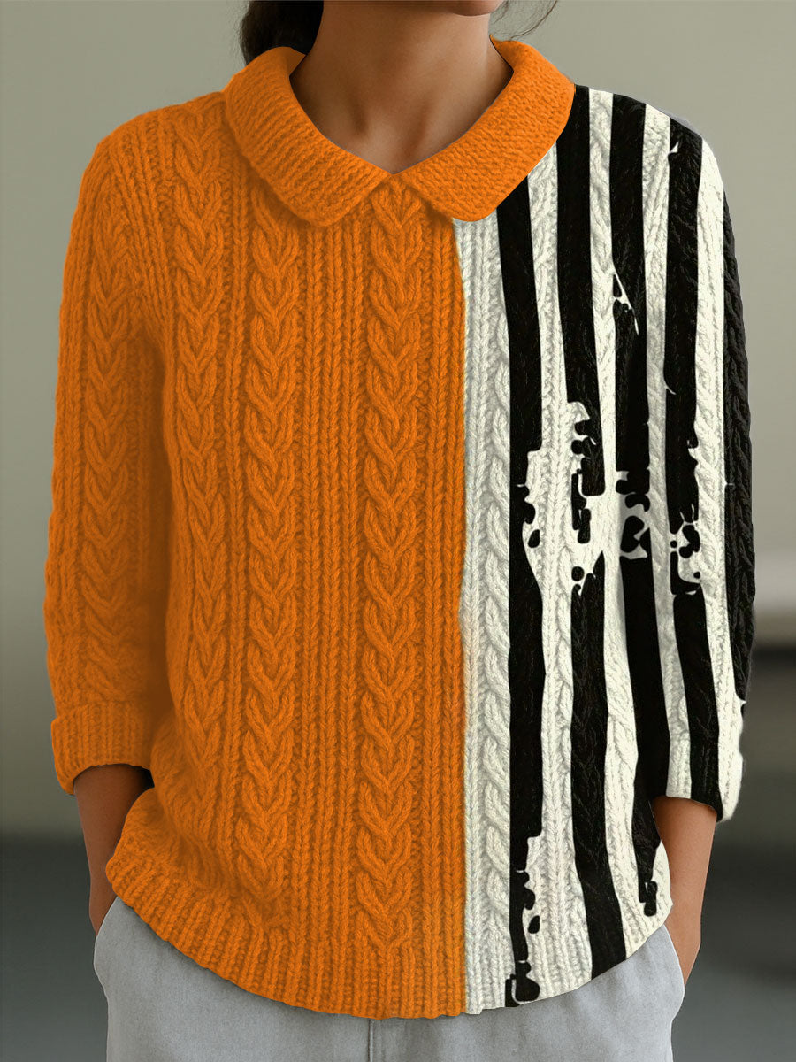 womens-vintage-abstract-geometric-art-print-casual-peter-pan-collar-3-4-sleeve-sweater-ipv2