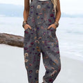 Women's  Vintage Flowers Art Print Casual 100% Cotton Wide Leg Jumpsuit