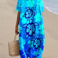 Women's Vintage Ocean Turtle Art Print Flowy Dress