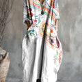 Women's Ethnic Irregular Totem Art Pattern Print Pocket V-neck Cotton Dress