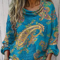 Women's  Vintage Cashew Flower Art Print Casual Long Sleeve Comfortable Cotton Shirt