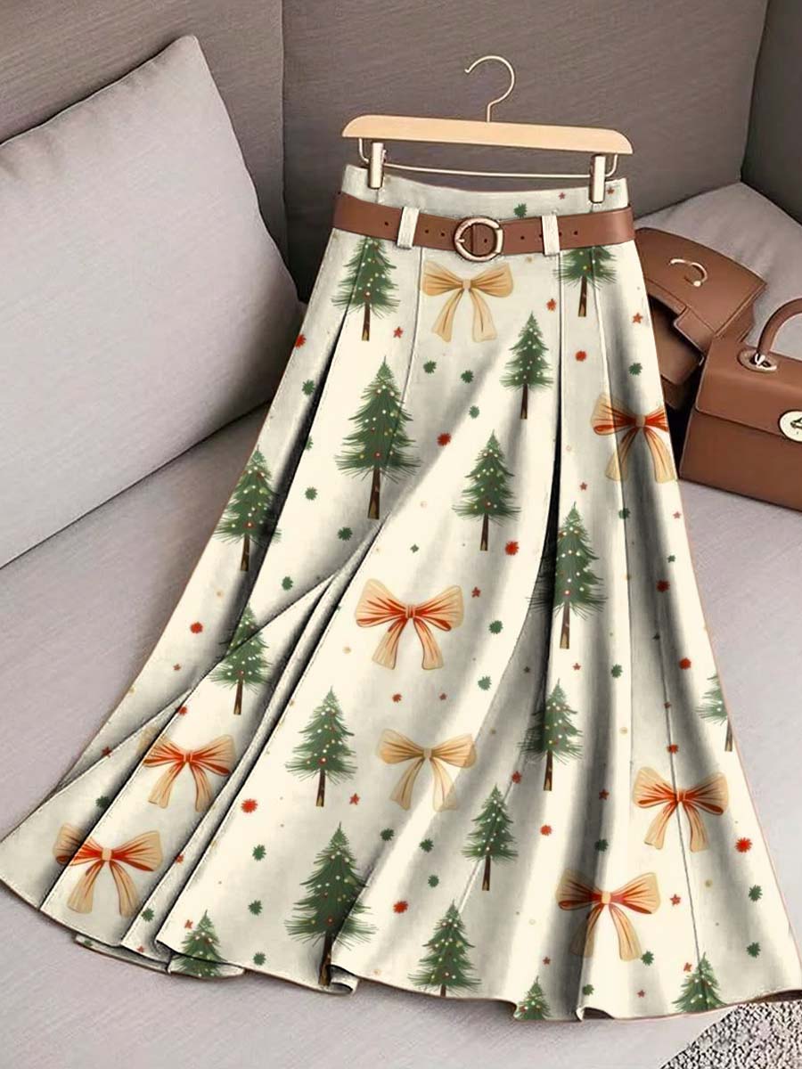 Women's Christmas Tree Pattern Art Print Casual Cotton Skirt