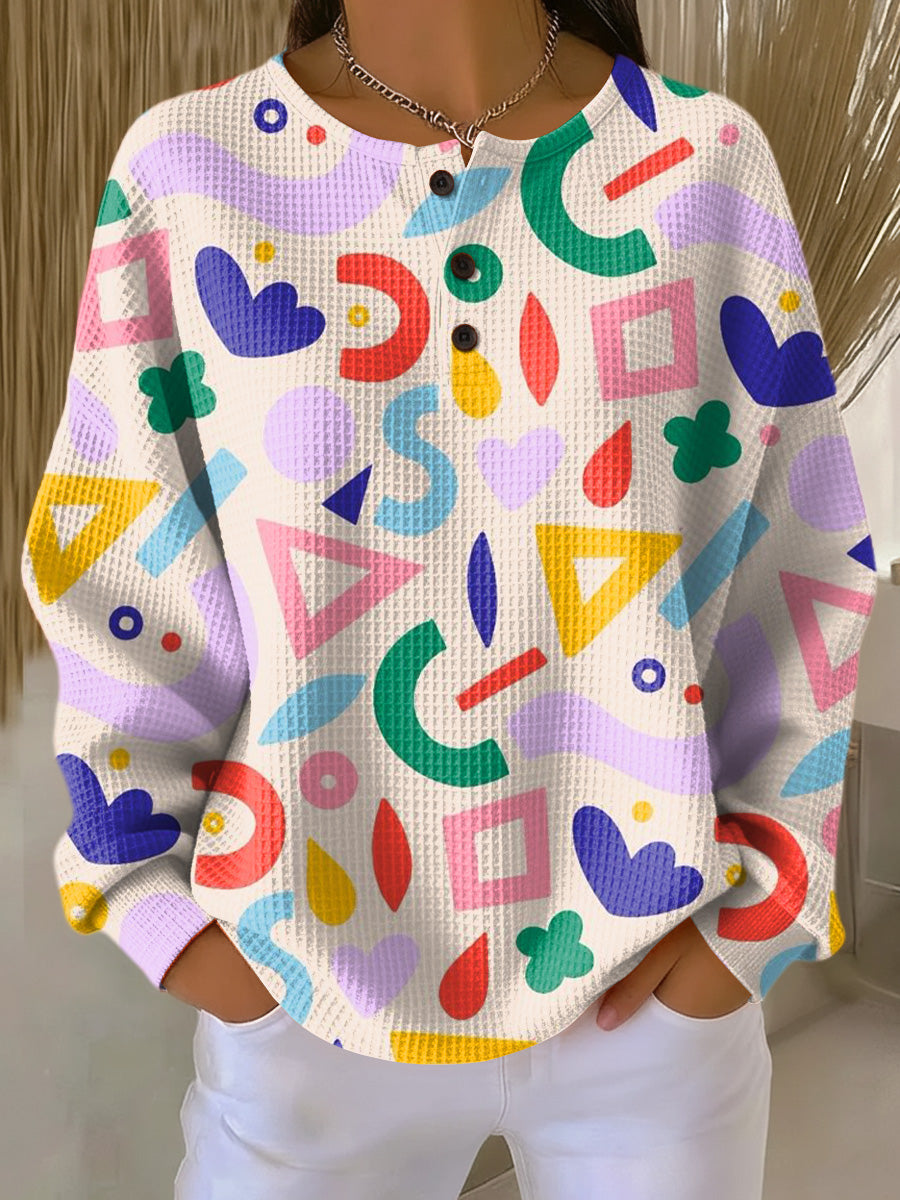 Women's Beautiful Colorful Geometric Painting Art Print Casual Cotton Sweatshirt