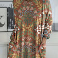 Women's Vintage Ethnic Geometric Floral Pattern Art Print Casual Long Sleeve T-shirt