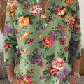 Women's Floral Pattern Art Print Buttoned Cardigan Sweater