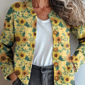 Watercolor Sunflower Pattern Printed Buttoned Cardigan Sweater