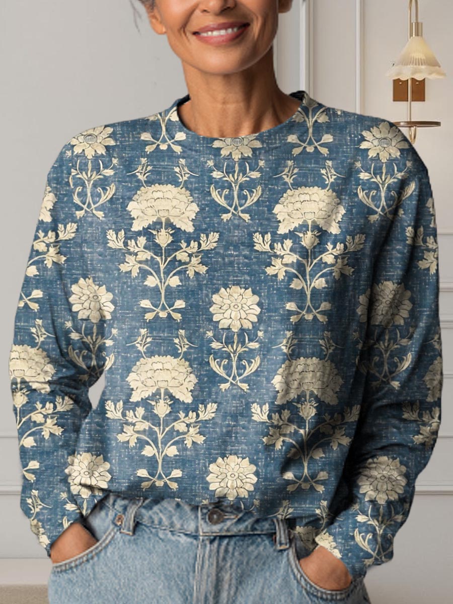 Women's Vintage Floral Art Print Casual Cotton T-Shirt