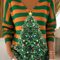 Women's Contrasting Striped Christmas Tree Sweater Top