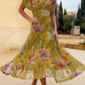 Women's Vintage Flower Art Print Flowy Casual Dress