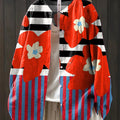 Women's Large Flower Geometric Stripe Art Print Casual Cotton And Linen Shirt