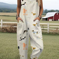 Women's Vintage Dogs  Art Print Casual 100% Cotton Wide Leg Jumpsuit