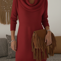 Elegant and Soft Solid Color Cowl Neck Knit Dress