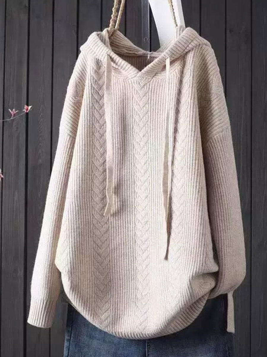 Women's Solid Color Casual Hooded Pullover Sweater