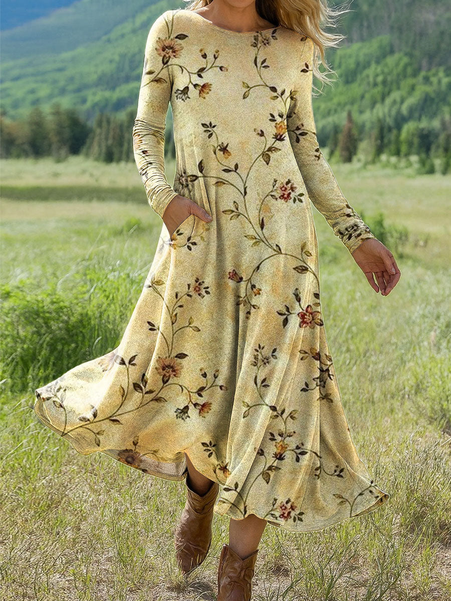 Women's Flowers Floral Art Print Long-sleeved Dress