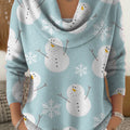 Women's Snowman Art Print Cowl Neck Sweater