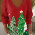 Women's Beautiful Winter Christmas Tree Painting Art Print Casual Pullover Sweater