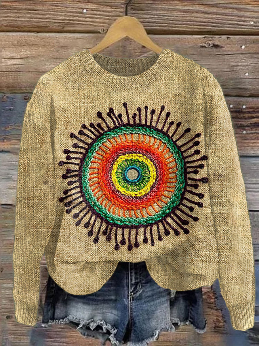 vintage-psychedelic-collage-sunflower-retro-hippie-art-pattern-art-print-knit-pullover-sweater