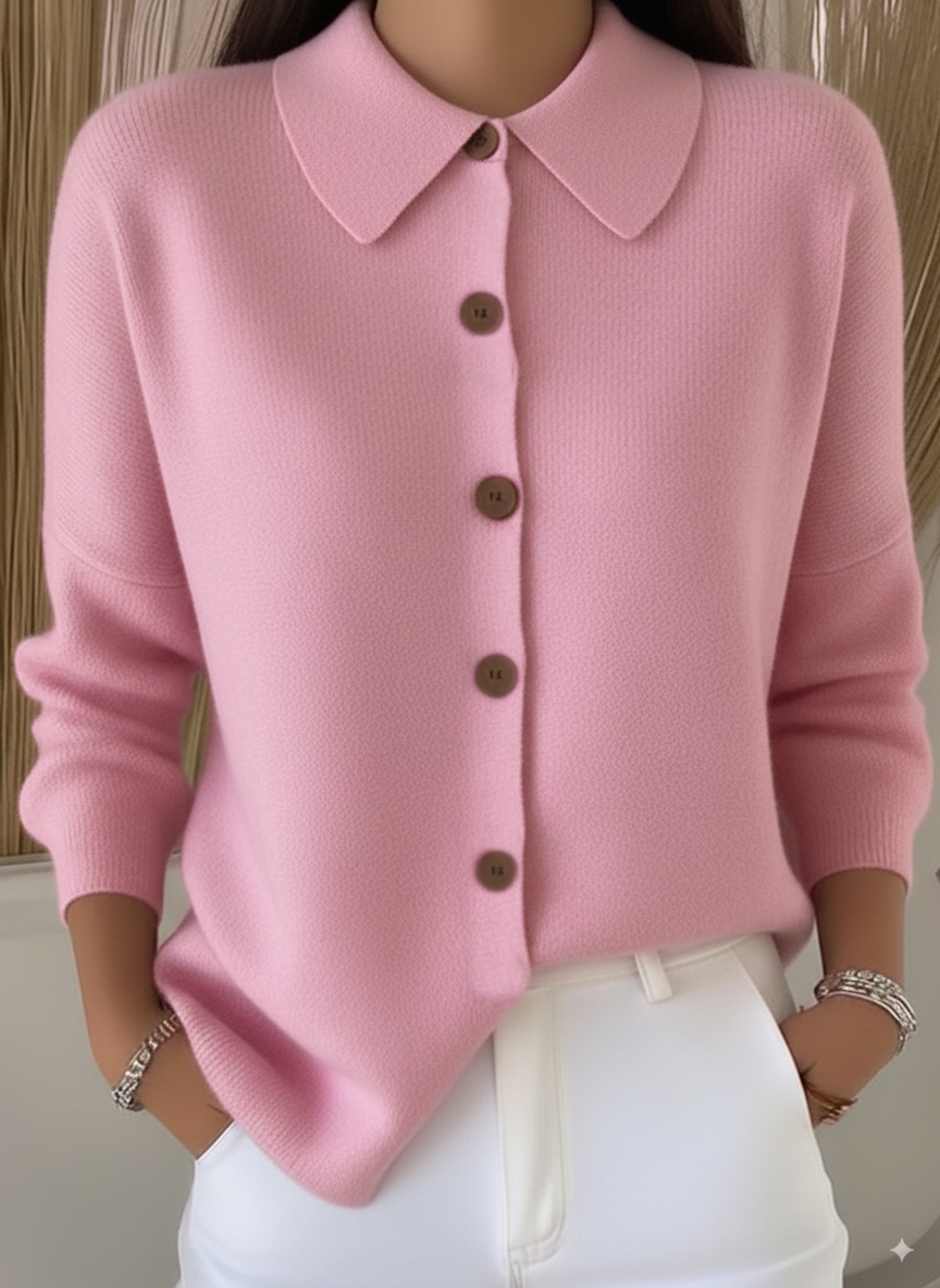 Peter Pan Soft Wool Collar Button-Down Cardigan Sweater Top