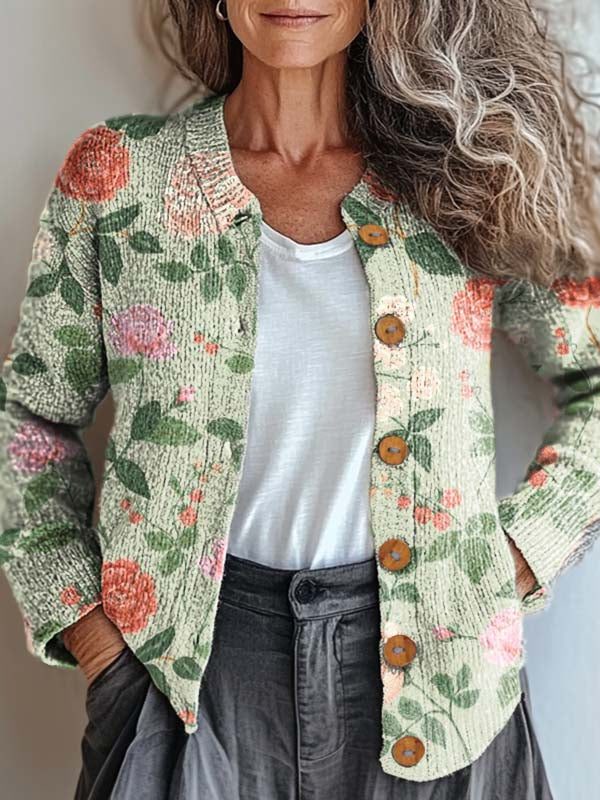 womens-retro-art-floral-print-buttoned-cardigan-sweater-qqsw