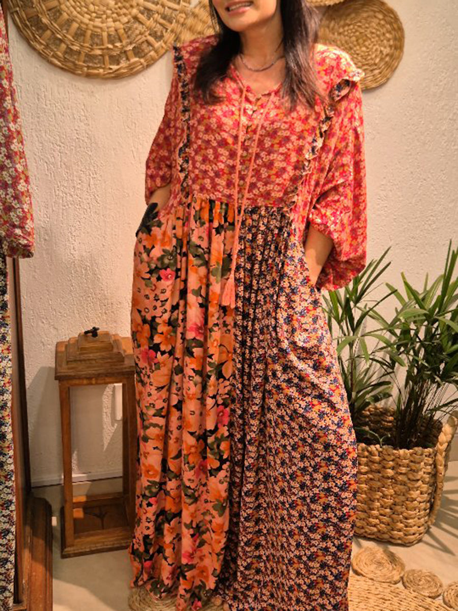 BOHO Floral Multicolor Patchwork Dress
