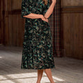 Women's Vintage Floral Print V-Neck 3/4 Sleeve Casual Loose Velvet Dress