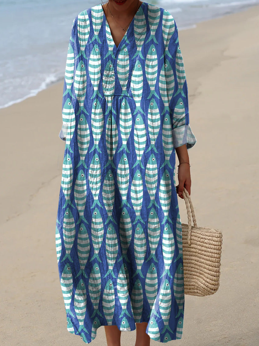 Sardine Fish Repeat Pattern Printed Women's Dress