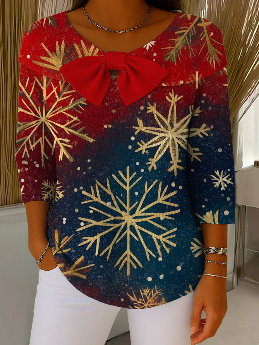 Christmas Colors Gradient Snowflakes Print Buttoned Cardigan Sweater