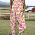 Women's  Vintage Flower Art Print Casual 100% Cotton Wide Leg Jumpsuit