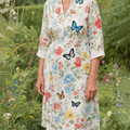 Flower and Butterfly Cotton and Linen Dress