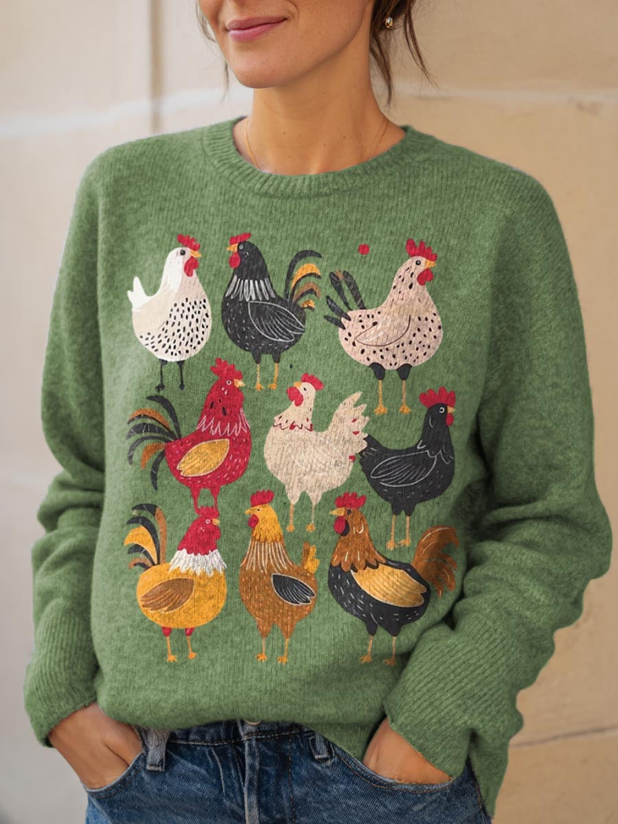 Women's Chicken Pattern Art Print Knit Pullover Sweater