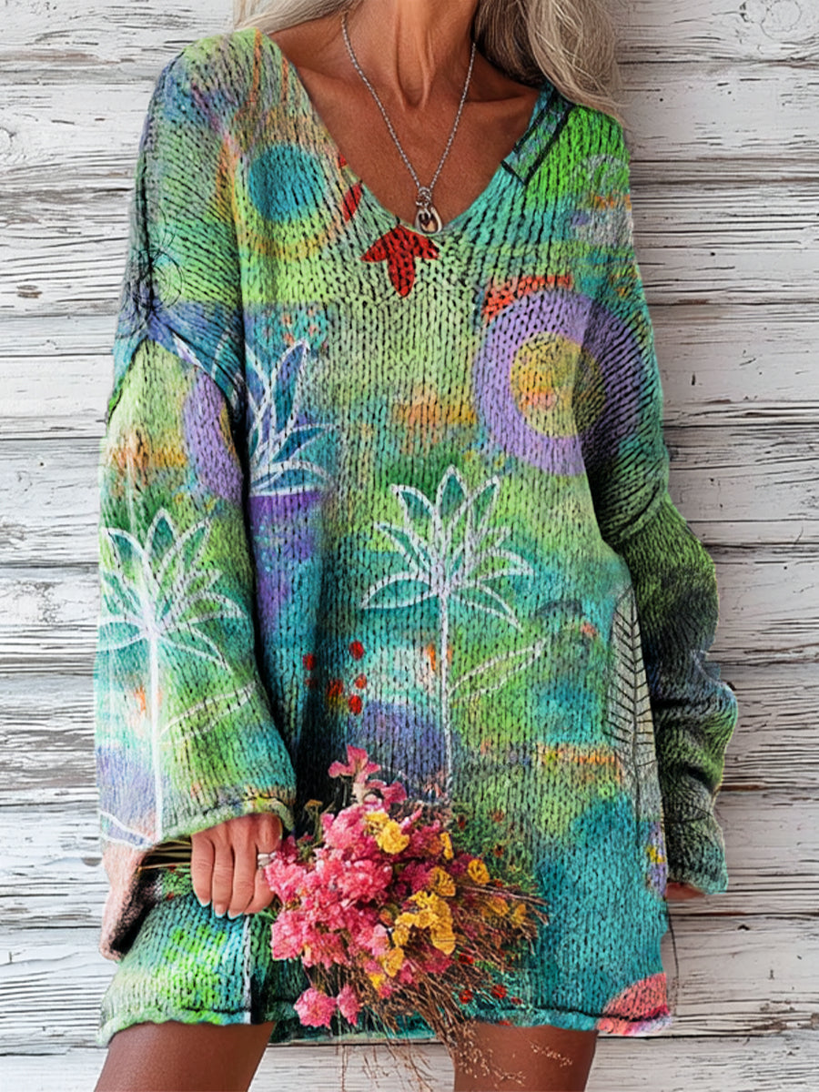 womens-beautiful-abstract-floral-painting-art-print-casual-pullover-sweater