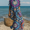 Women's Vintage Ethnic Rhombus Floral Geometric Painting Art Print Dress