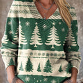 Vintage Beautiful Winter Christmas Tree Painting Art Print Knit V-neck Pullover Sweater
