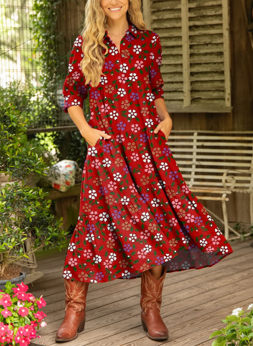Women's Vintage Flower Art Print Dress