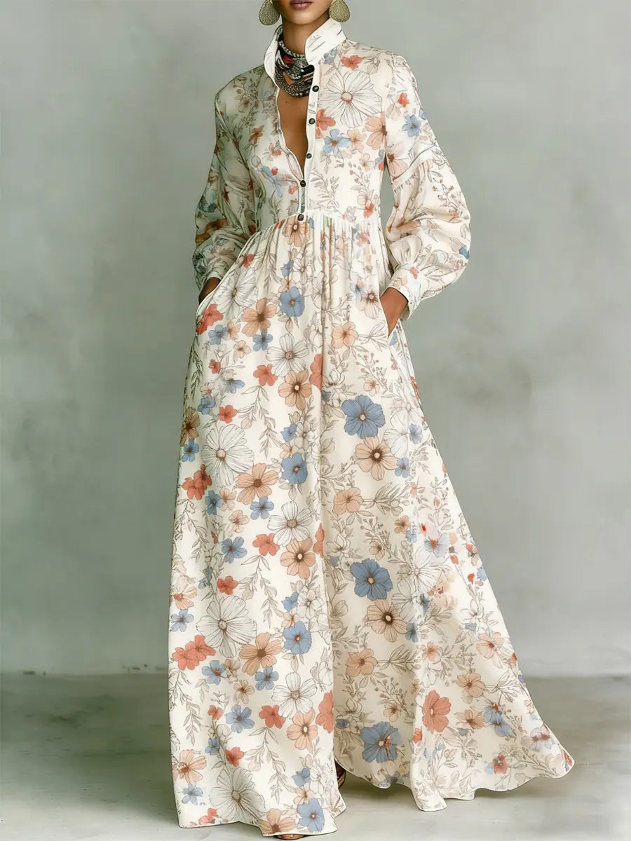 Women's Vintage Floral Art Elegant Romantic Casual Vacation Maxi Dress