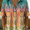 Women's Vintage Botanical Casual Polo Collar Short-sleeved Linen And Cotton Shirt