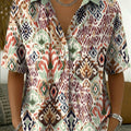 Bohemian Tribal Print Short-sleeve Collared Half-button Shirt