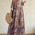 Women's Loose Plaid Splicing Printed Cotton Dress