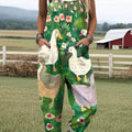 Women's Lovely Duck Pattern Art Print Casual 100% Cotton Wide Leg Jumpsuit