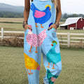 Women's  Funny Chick Art Print Casual 100% Cotton Wide Leg Jumpsuit