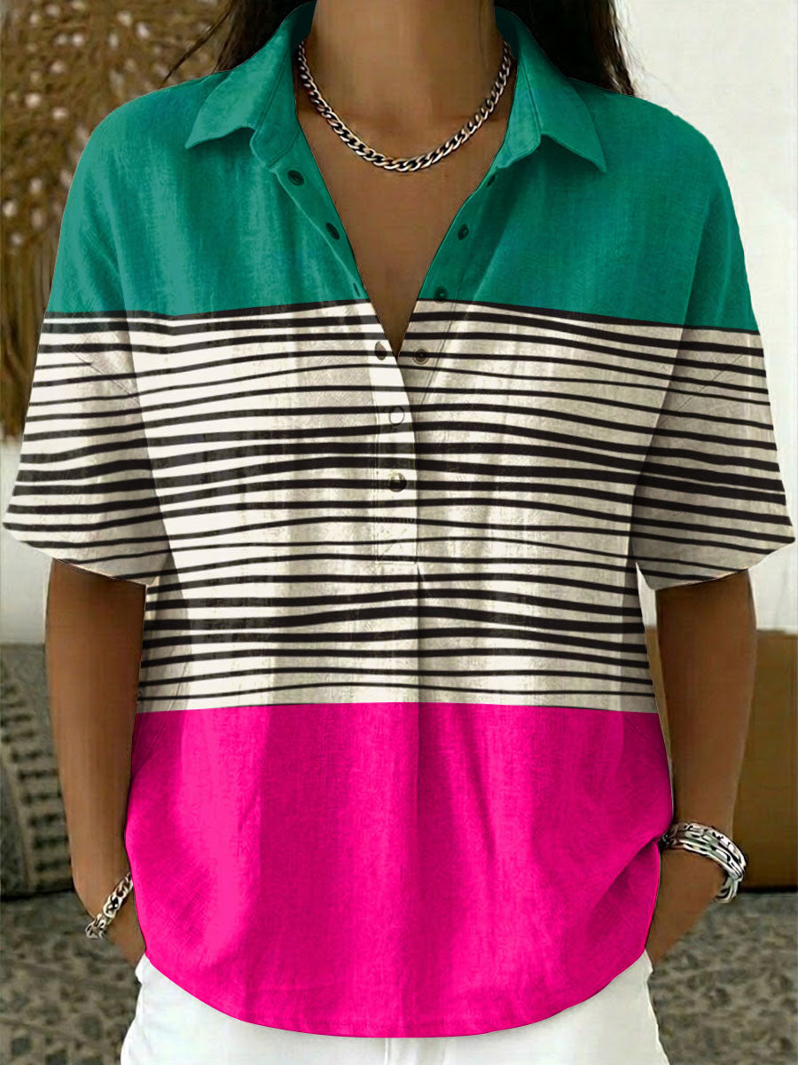 Women's Geometric Patterns Print Casual Cotton-linen Shirt
